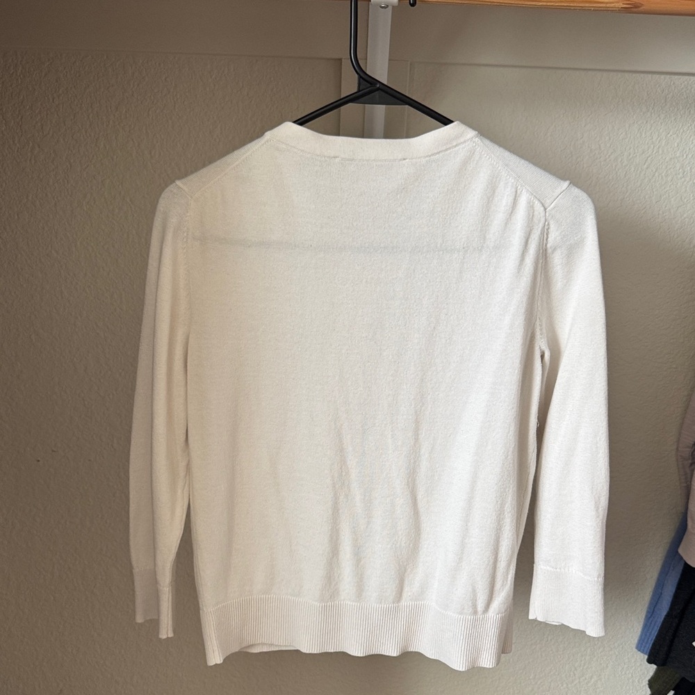 LOFT Women's Cream Button-Up 3/4 Length Sleeve Cardigan - Picture 3 of 4